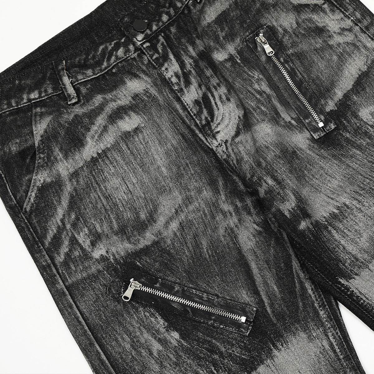 Paint Brush Zipper Design Micro Flare Denim Jeans WN16171