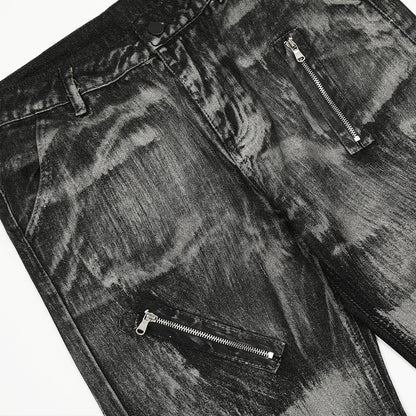 Paint Brush Zipper Design Micro Flare Denim Jeans WN16171