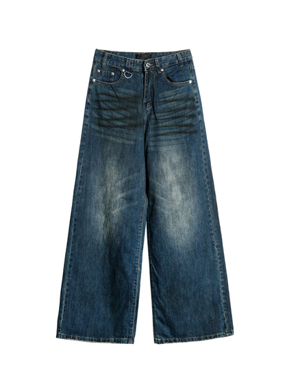 Washed Wide-Leg Straight Denim Jeans WN8869