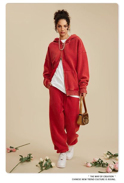 Oversize Washed Zipper Hoodie WN6461