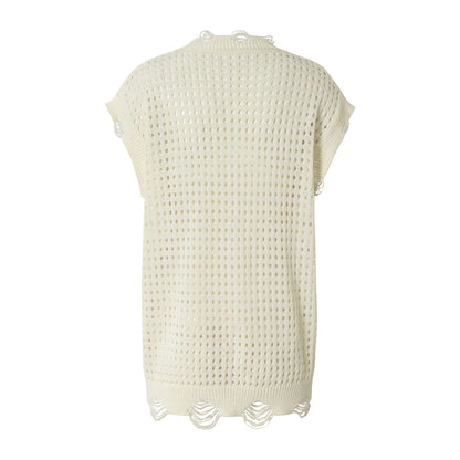 Mesh Damage Design Knit Vest WN25757