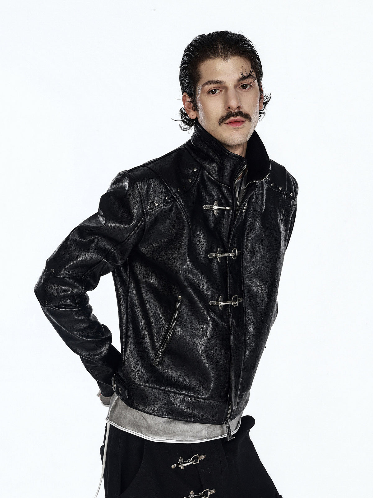 Metal Buckle Deconstructed Stand Neck Jacket WN27462