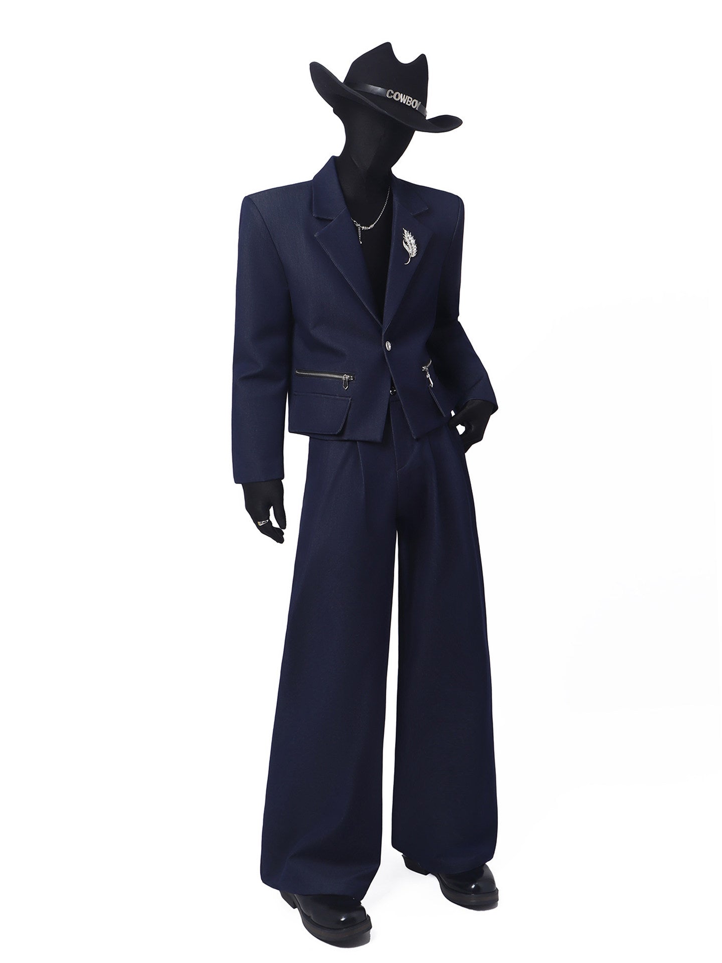 Short Tailored Jacket & Wide-Leg Straight Trousers Setup WN23756