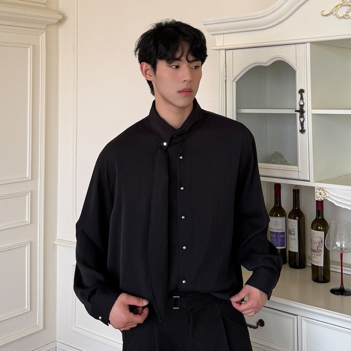 Tie Design Oversize Long Sleeve Shirt WN24944