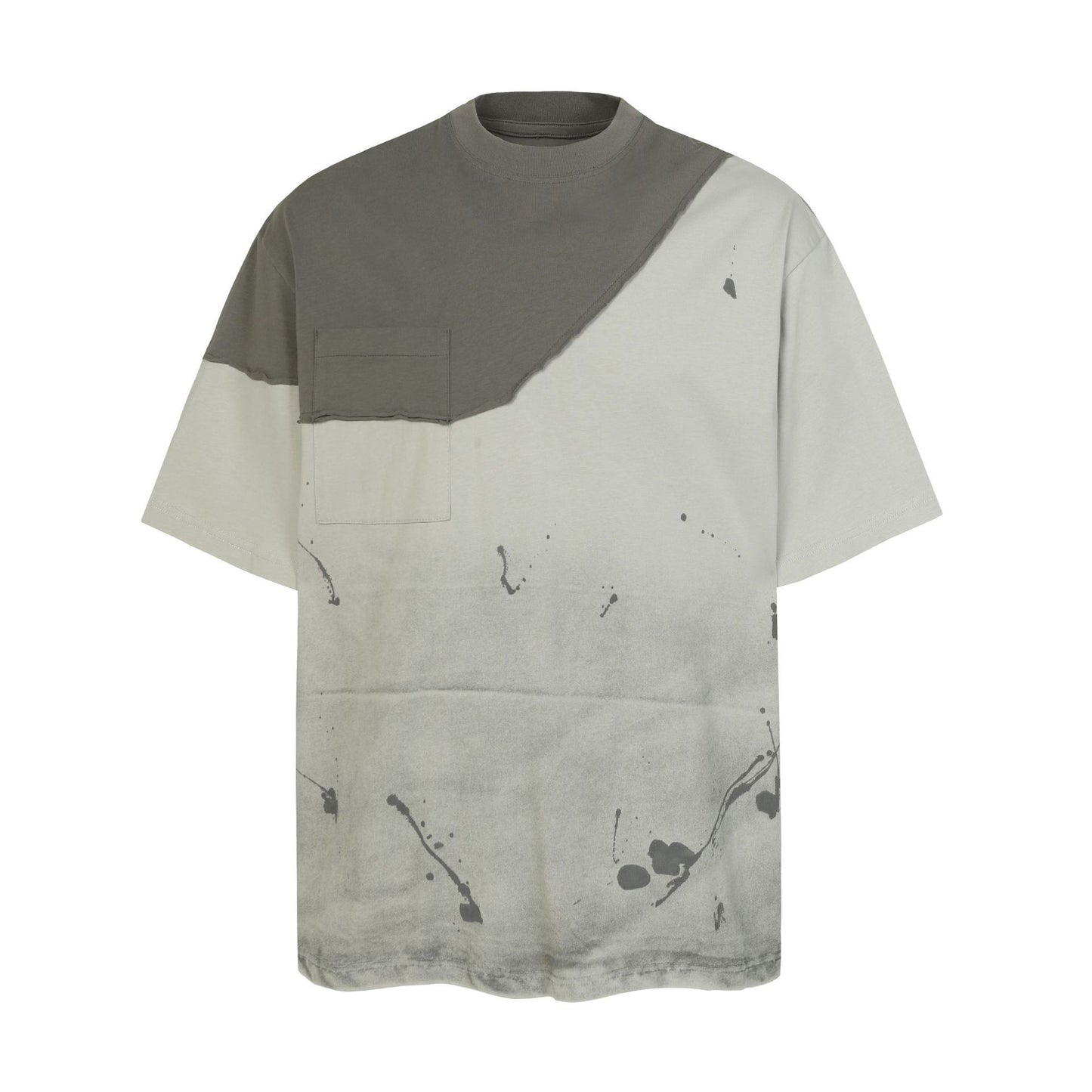 Damage Contrast Patchwork Pocket Short Sleeve T-Shirt WN26815