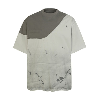 Damage Contrast Patchwork Pocket Short Sleeve T-Shirt WN26815