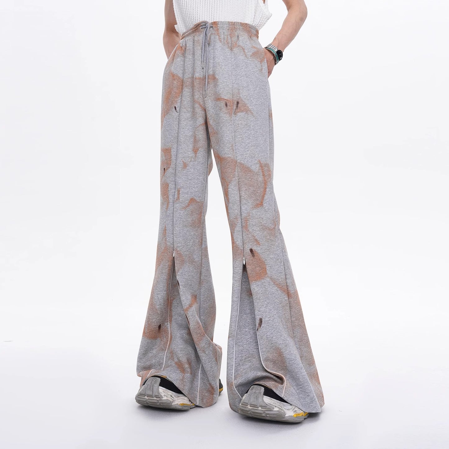 Metal Zipper Design Tie Dye Flare Sweatpants WN6880