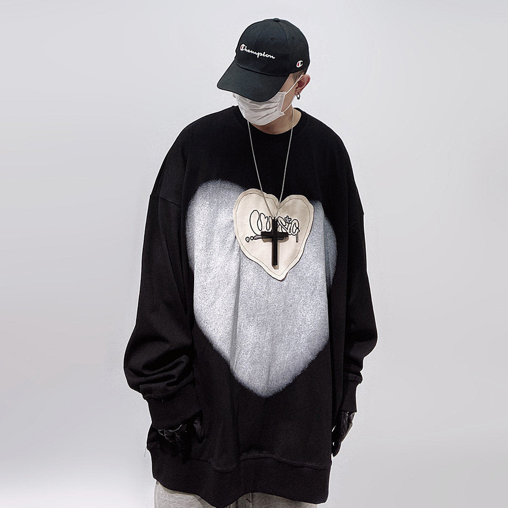 Heart Print Oversize Sweatshirt WN24005