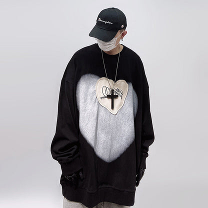 Heart Print Oversize Sweatshirt WN24005