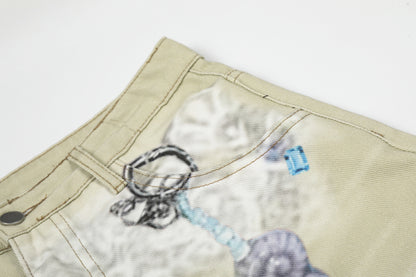 Floral Print Cropped Denim Half Jeans WN25465