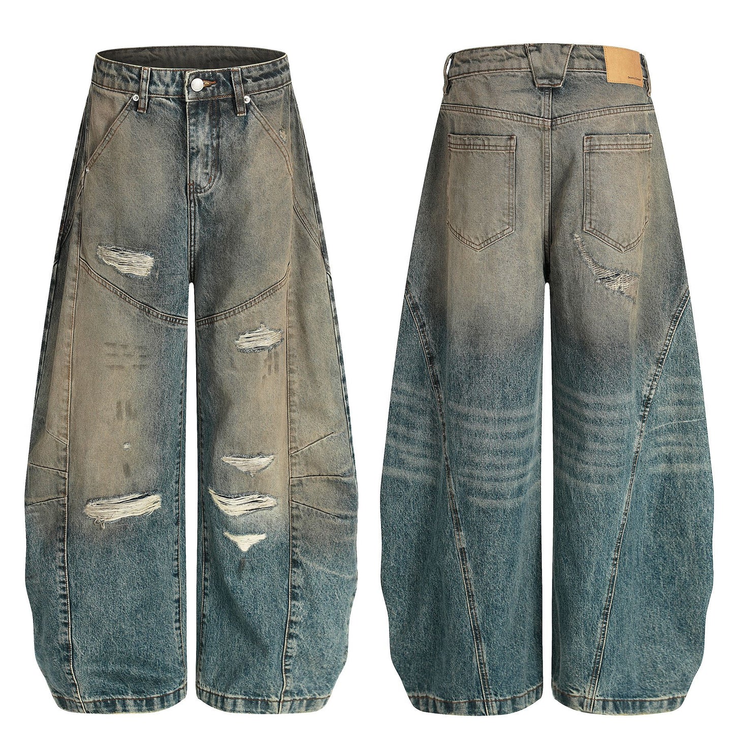 Washed Deconstruction Barrel Denim Jeans WN26067
