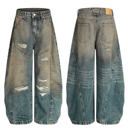Washed Deconstruction Barrel Denim Jeans WN26067