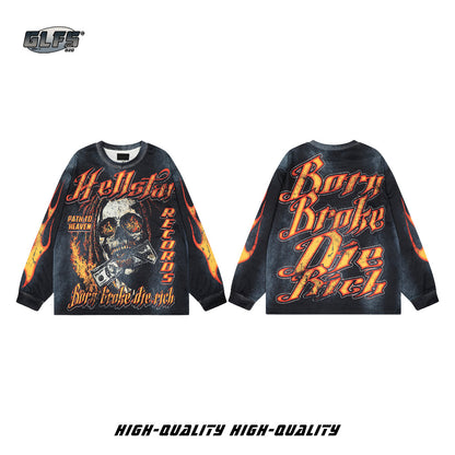 Flame Skull Letter Long Sleeve T-Shirt WN26589