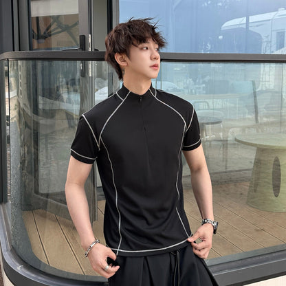 Contrast Stitch Half-Zip Short Sleeve T-Shirt WN25187