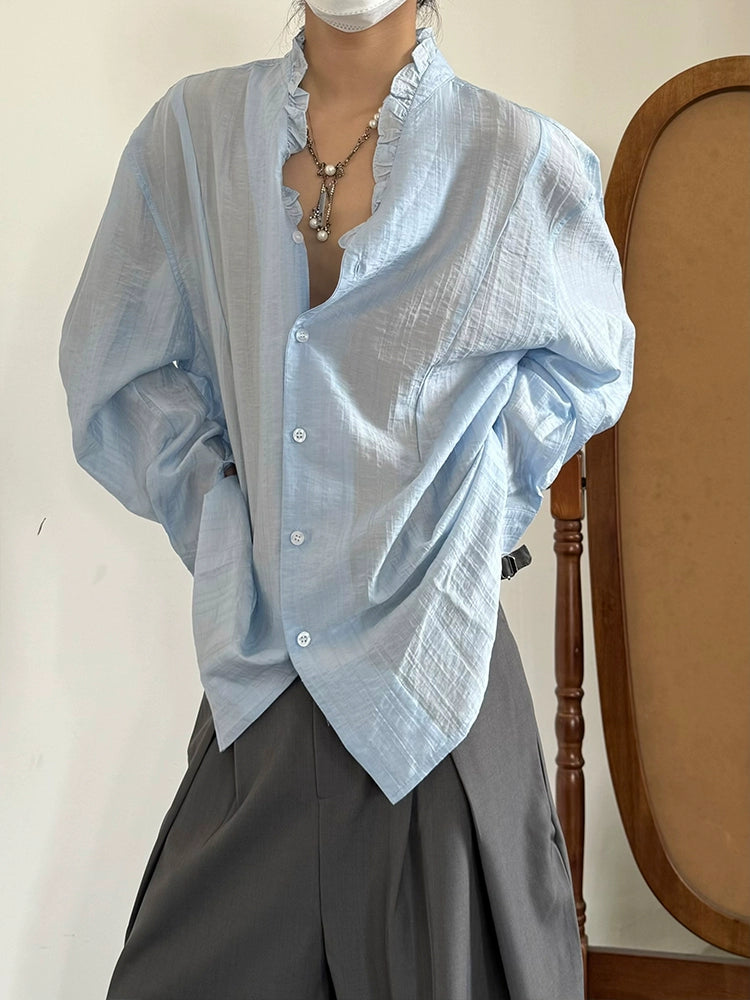 Pleats Lace V-Neck Elegant Long Sleeve Shirt WN19992