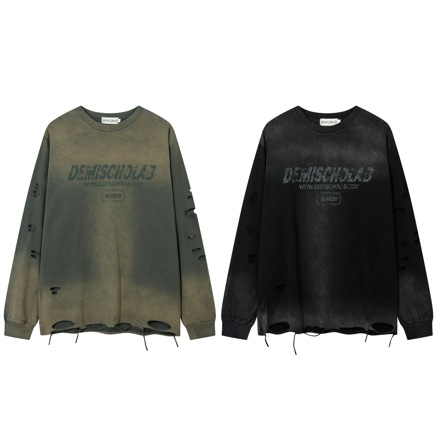 Damage Washed Gradient Letter Print Oversize Sweatshirt WN11174