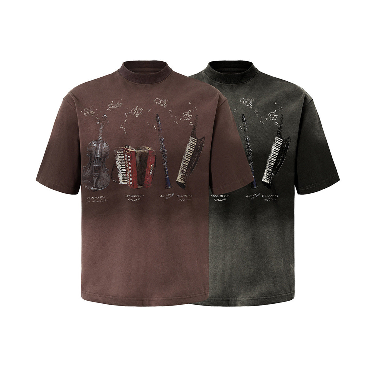 Instrument Print Washed Short Sleeve T-Shirt WN25477