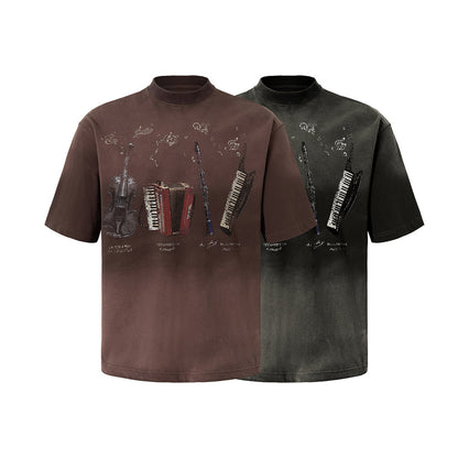 Instrument Print Washed Short Sleeve T-Shirt WN25477