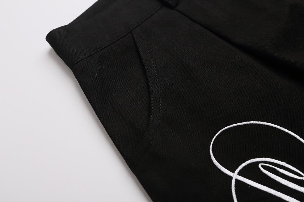 Letter Embroidery Multi-Pocket Wide Leg Half Sweatpants WN27949