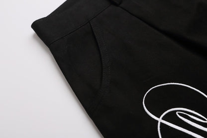 Letter Embroidery Multi-Pocket Wide Leg Half Sweatpants WN27949