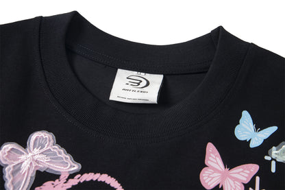 Butterfly Letter Print Oversize Short Sleeve T-Shirt WN26896
