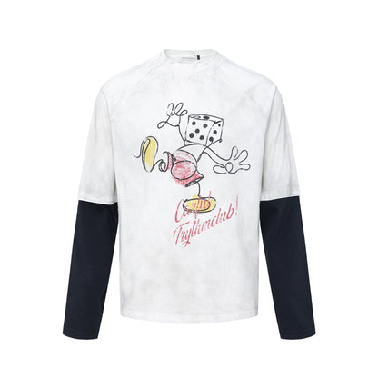 Hand-Paint Print Fake Layered Long Sleeve T-Shirt WN8706