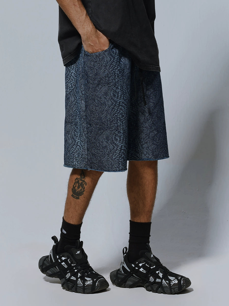 Snake Scale Pattern Wide Leg Half Pants WN17505