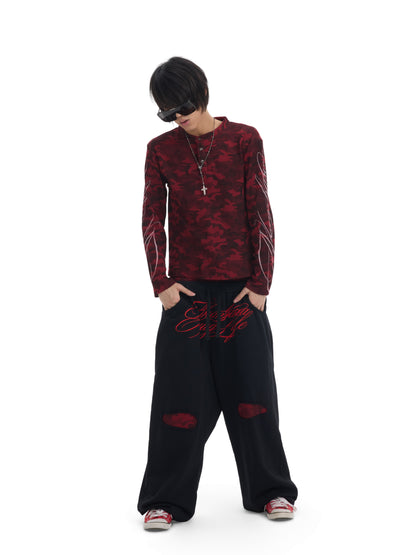 Double Waist Letter Print Wide Leg Sweatpants WN27228
