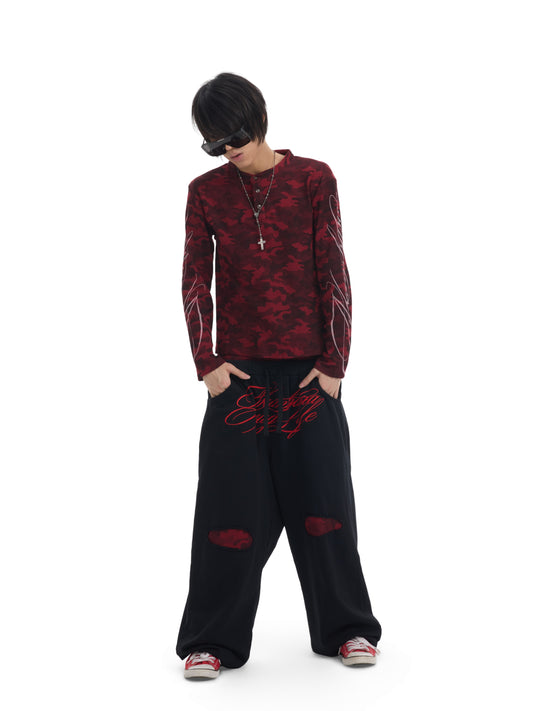 Double Waist Letter Print Wide Leg Sweatpants WN27228