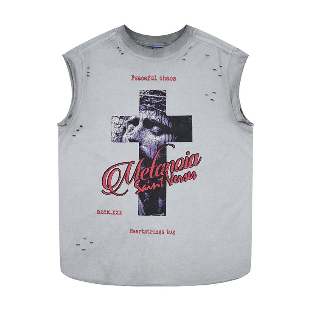 Damage Cross Letter Graphic Tank Top WN27970