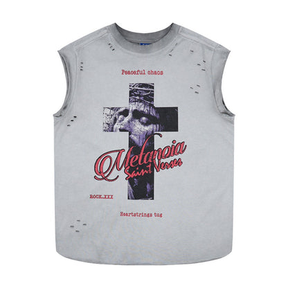 Damage Cross Letter Graphic Tank Top WN27970