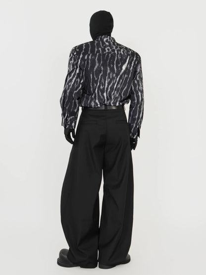 Wrinkle-Resistant Drape Stripe Tie-Dye Leopard Long Sleeve Shirt WN17387