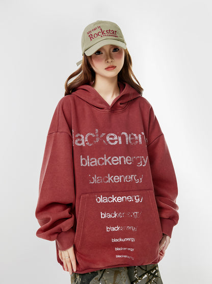 Washed Letter Print Hoodie WN25506