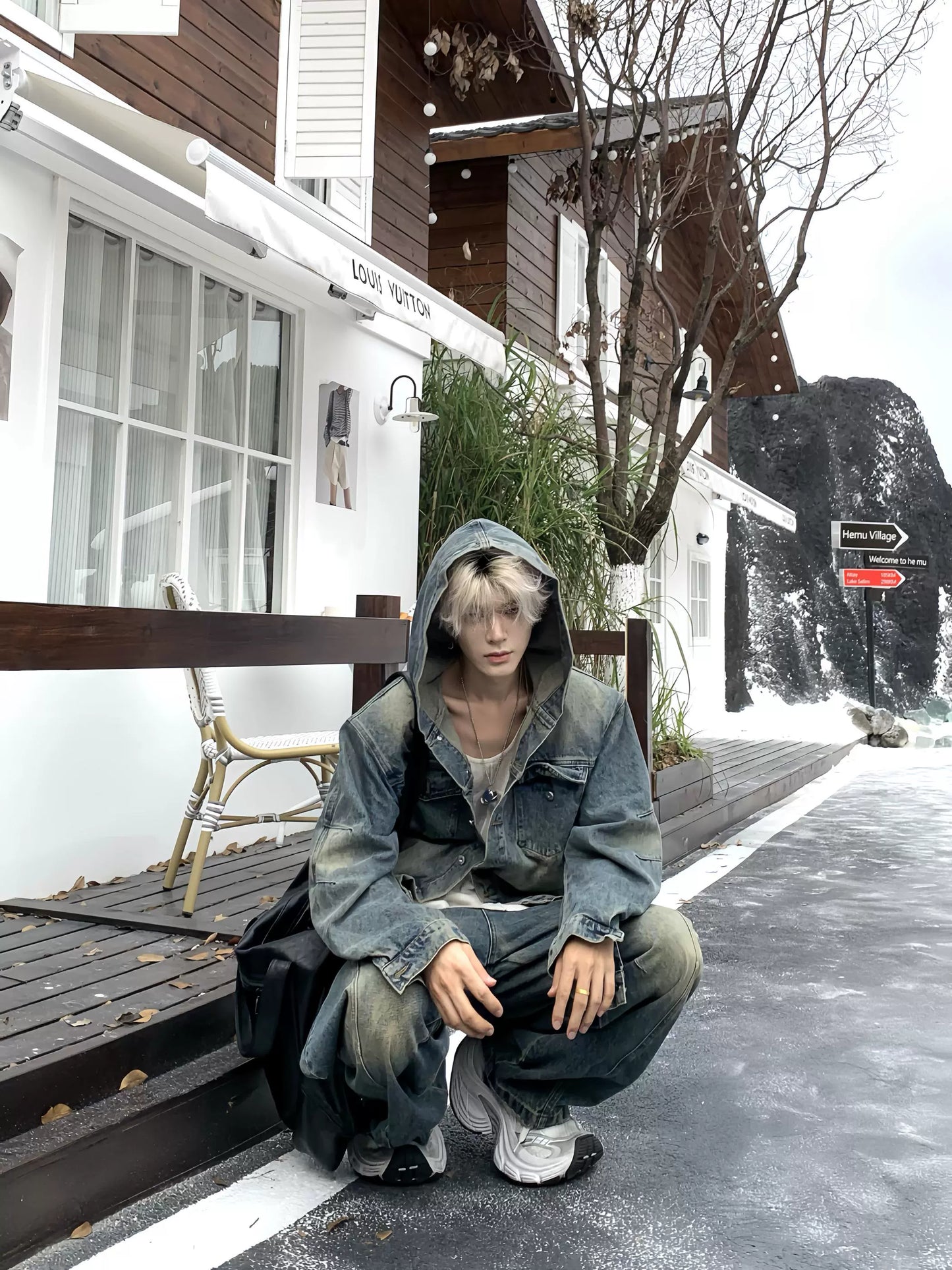 Hooded Denim Jacket & Wide Leg Denim Jeans WN19878