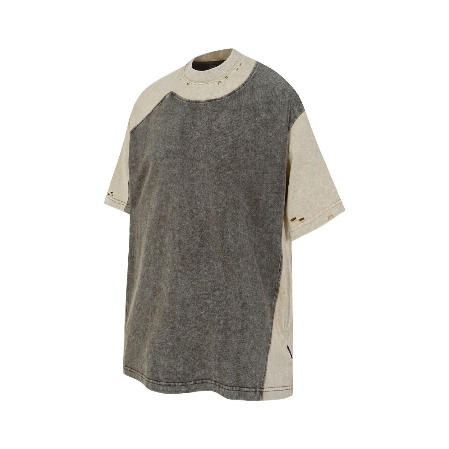 Washed Damage Patchwork Short Sleeve T-Shirt WN25685