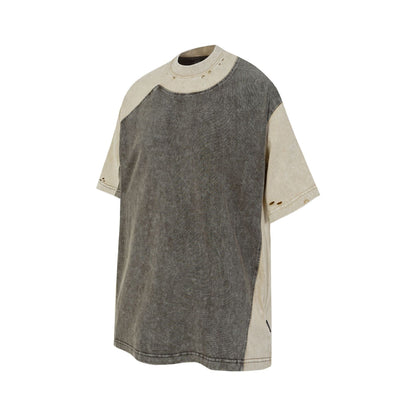Washed Damage Patchwork Short Sleeve T-Shirt WN25685