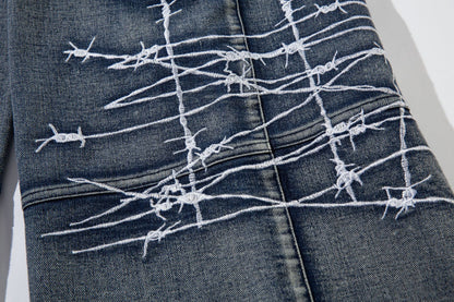 Embroidery Wide-Leg Cargo Denim Jeans WN11366