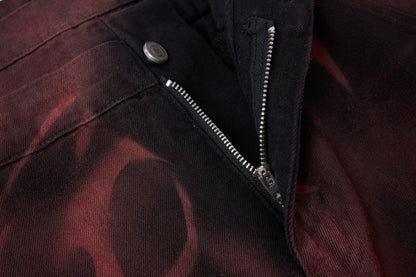 Washed Graffiti Dirty-Dye Denim Half Pants WN25741