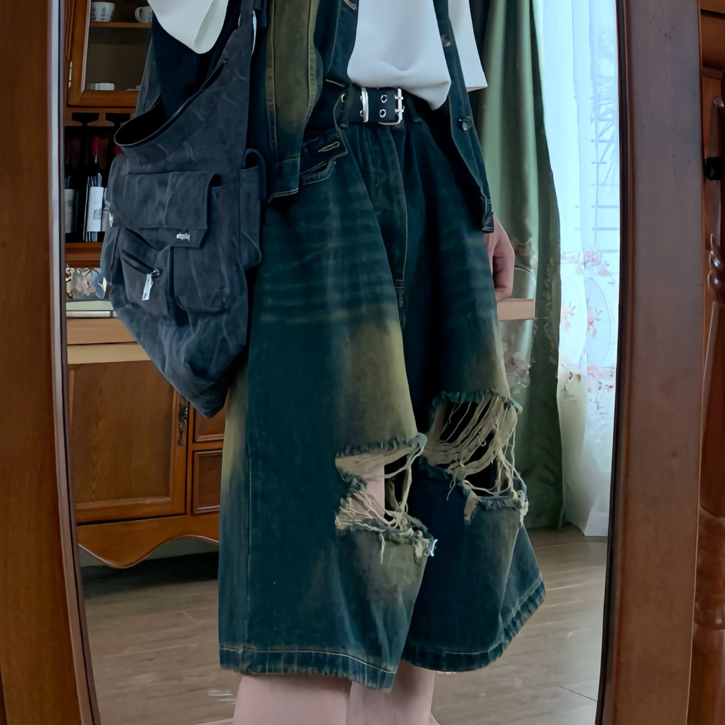 Washed Denim Vest & Damage Denim Half Jeans Setup WN19819