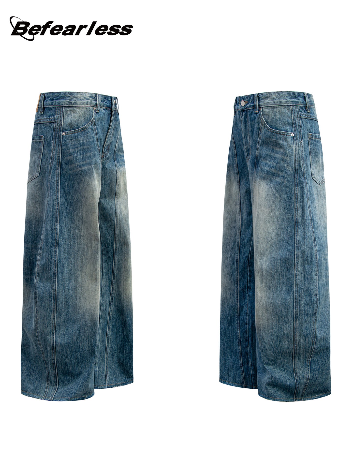 Washed Panel Wide Leg Denim Jeans WN26274