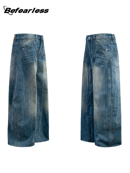 Washed Panel Wide Leg Denim Jeans WN26274