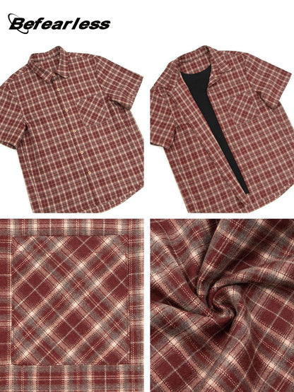 Plaid Fake Layered Boxy Short Sleeve Shirt WN26370