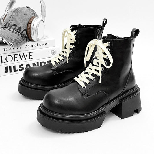 Matte Black Chunky Lace-Up Combat Boots WN24500