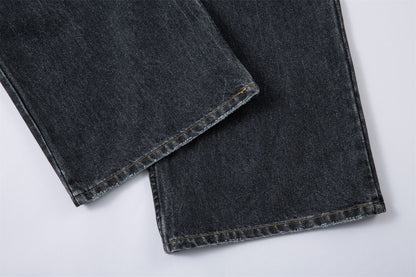 Washed Gradient Wide-Leg Straight Denim Jeans WN16211
