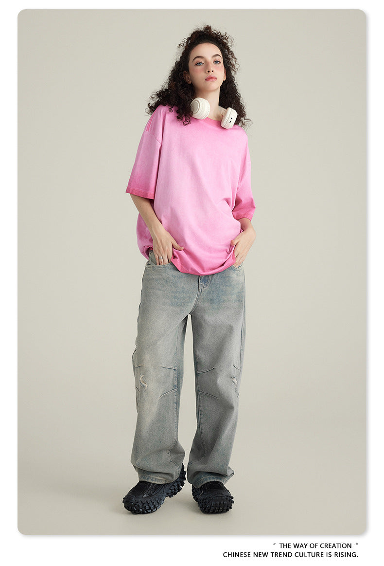 Washed Gradient Pure Cotton Sleeveless T-Shirt WN6075