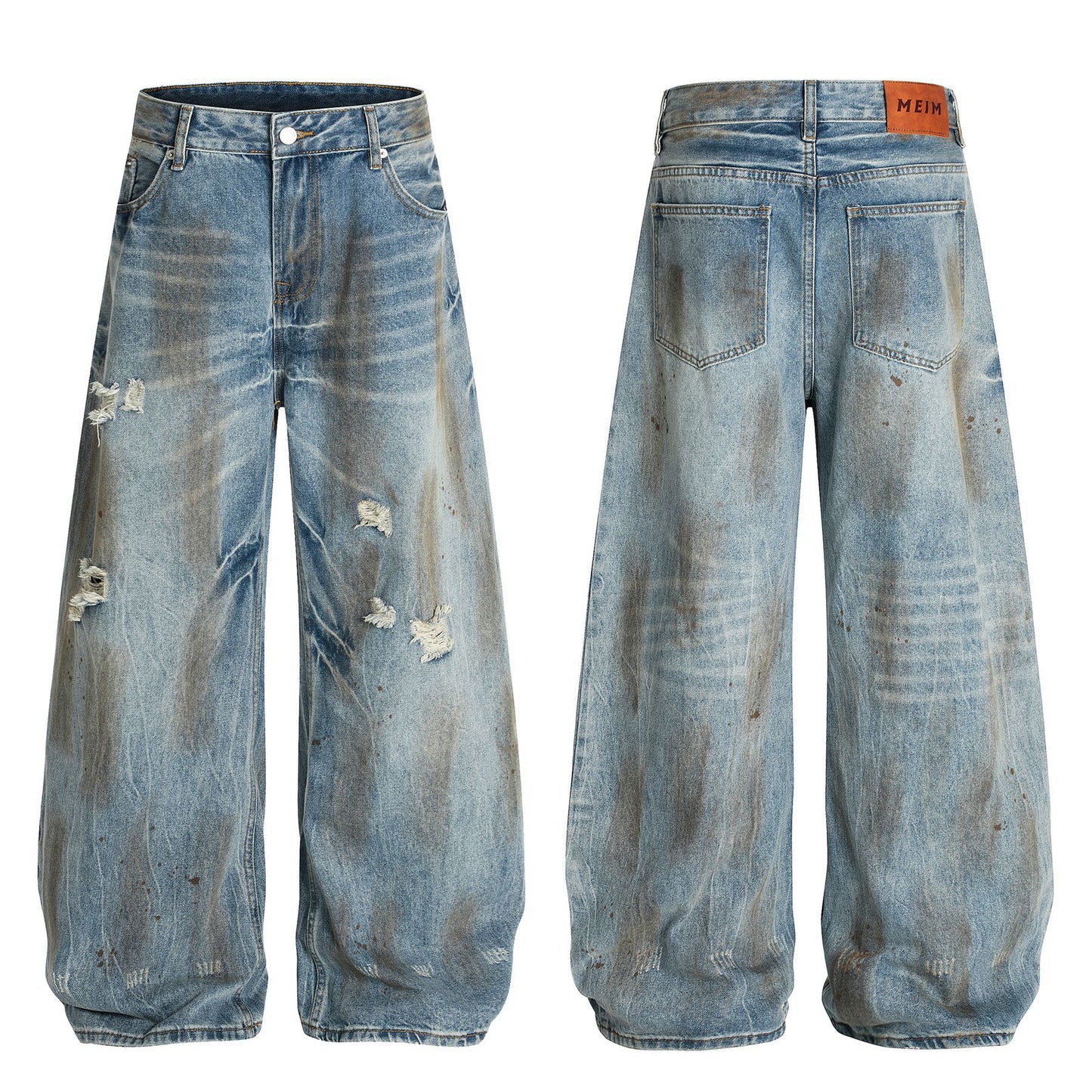 Washed Damage Barrel Denim Jeans WN26080