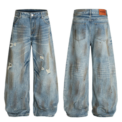 Washed Damage Barrel Denim Jeans WN26080