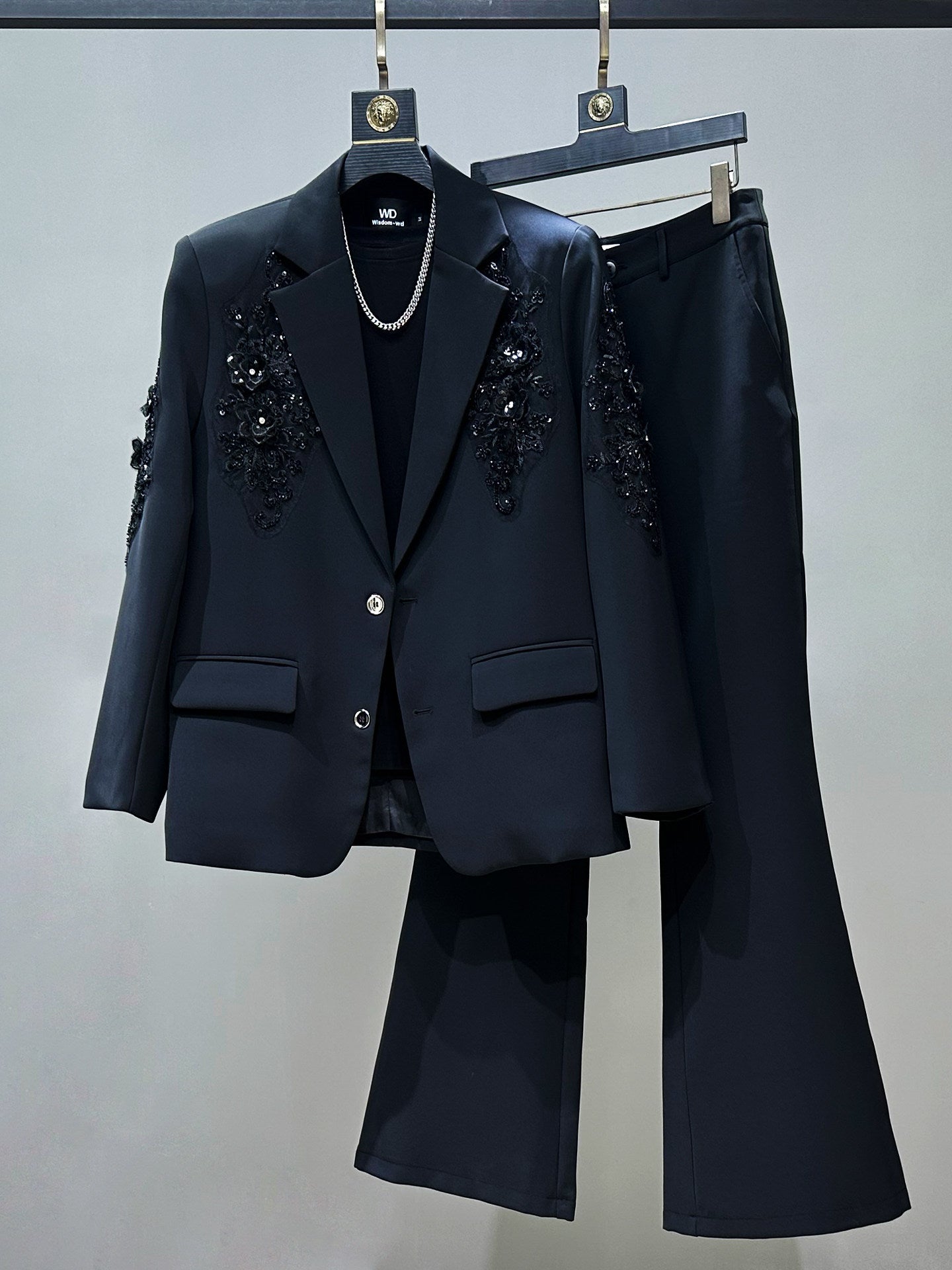 Sequin Embroidery Tailored Jacket & Flare Trousers Setup WN23863