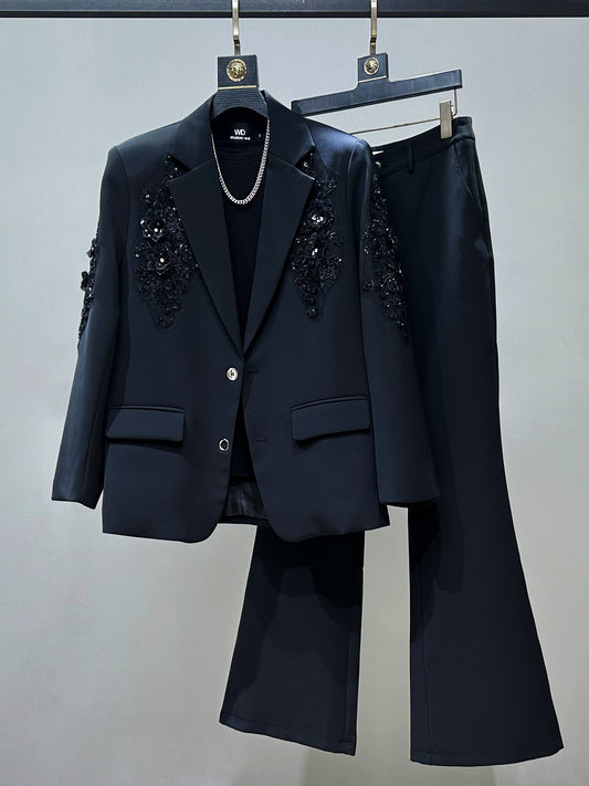 Sequin Embroidery Tailored Jacket & Flare Trousers Setup WN23863
