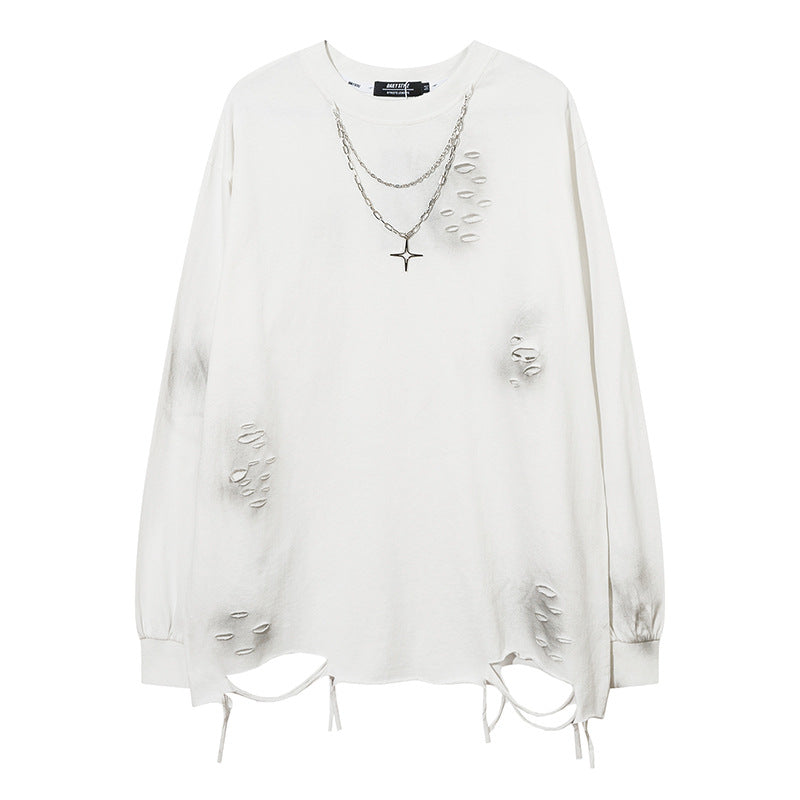 Plain Damage Necklace Long Sleeve T-Shirt WN11214